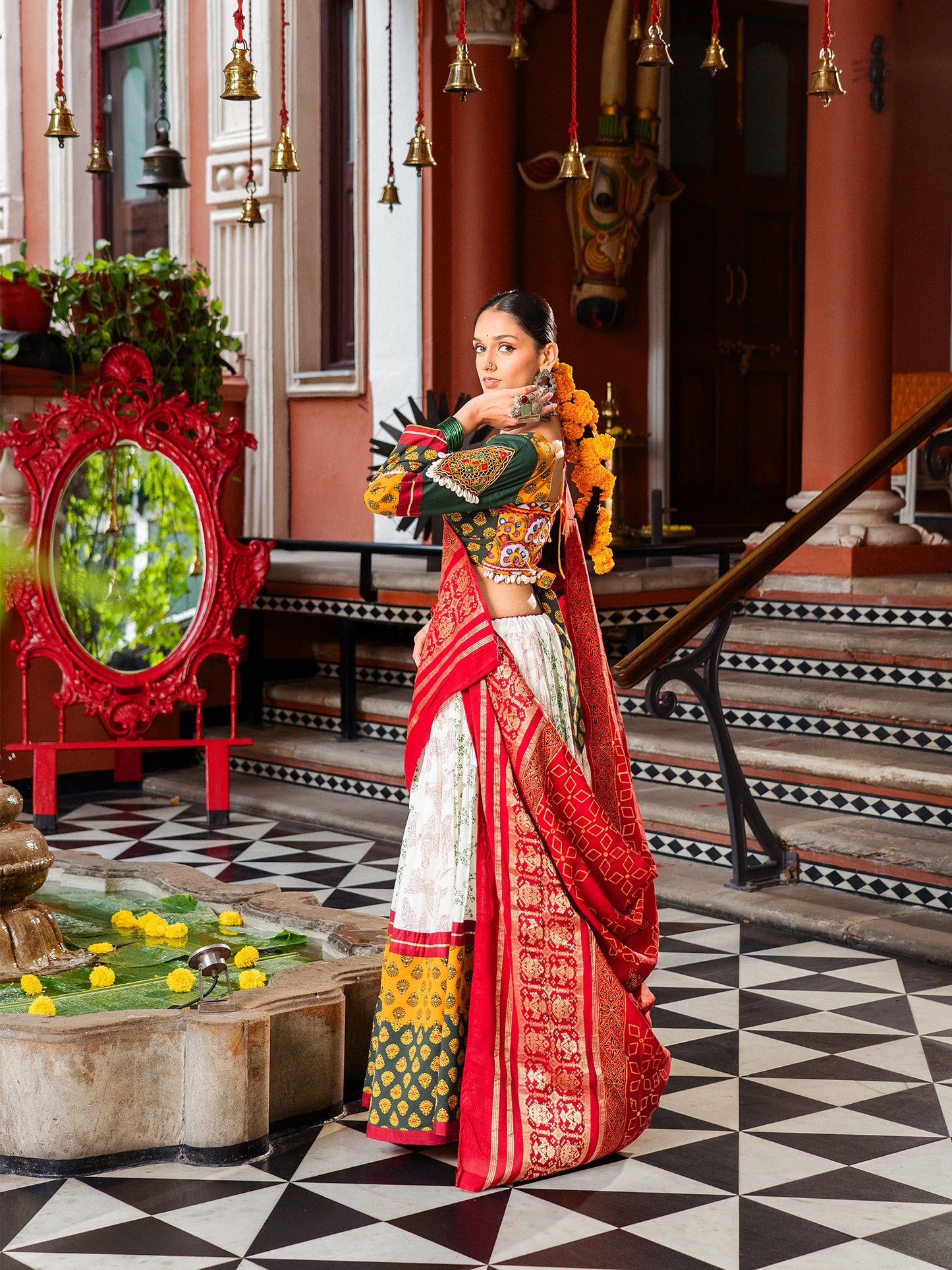 Heritage Printed Ivory & Green Chaniya Choli Set