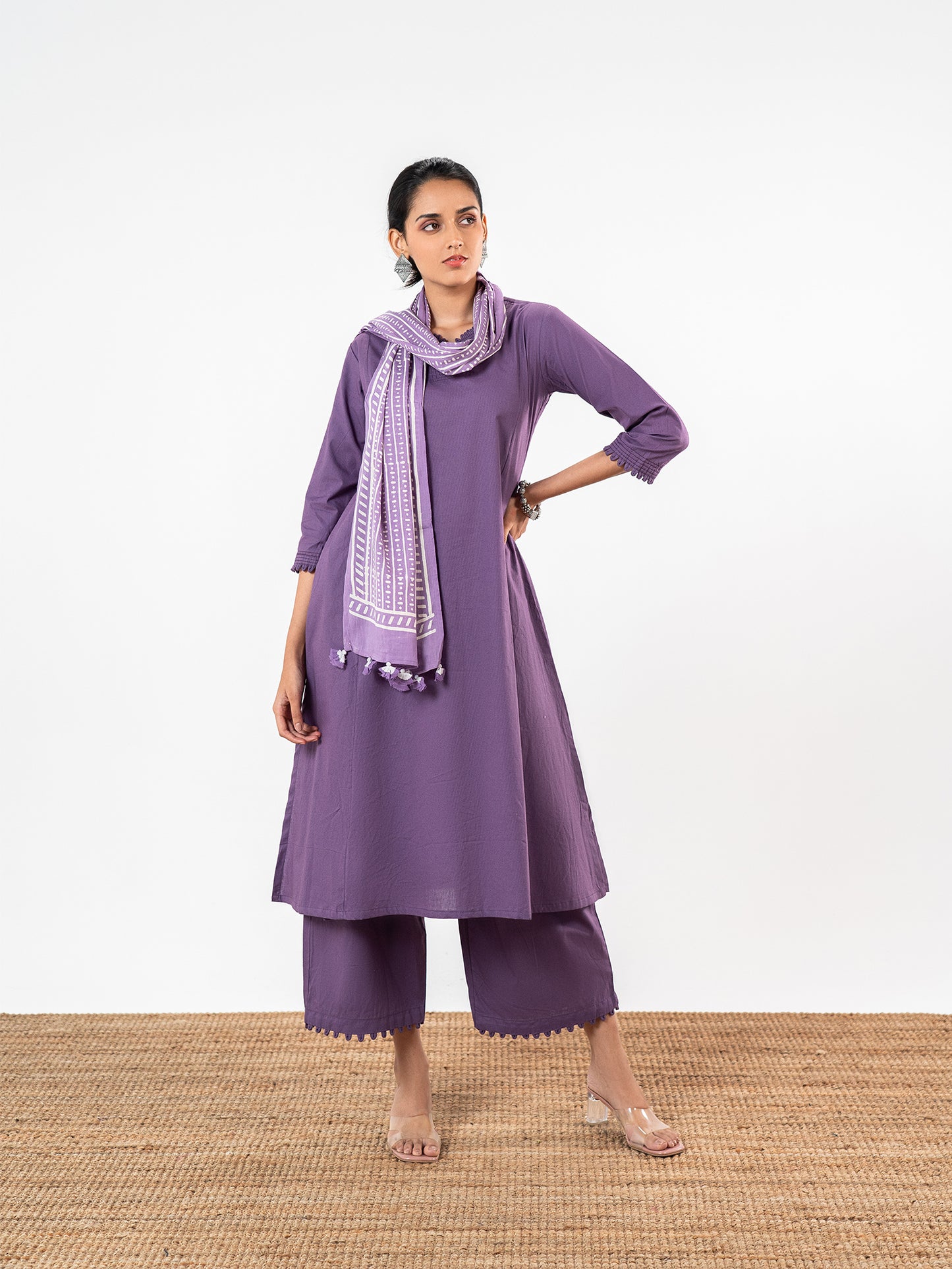 The 'Kavya' Mauve Slub Suit Set