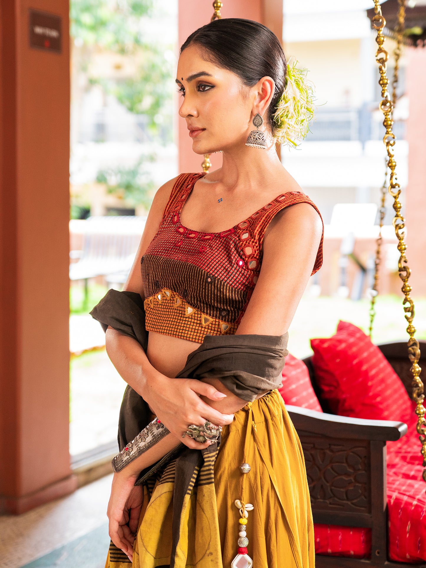 Kutchi Courtyard In Mustard Chaniya Choli Set