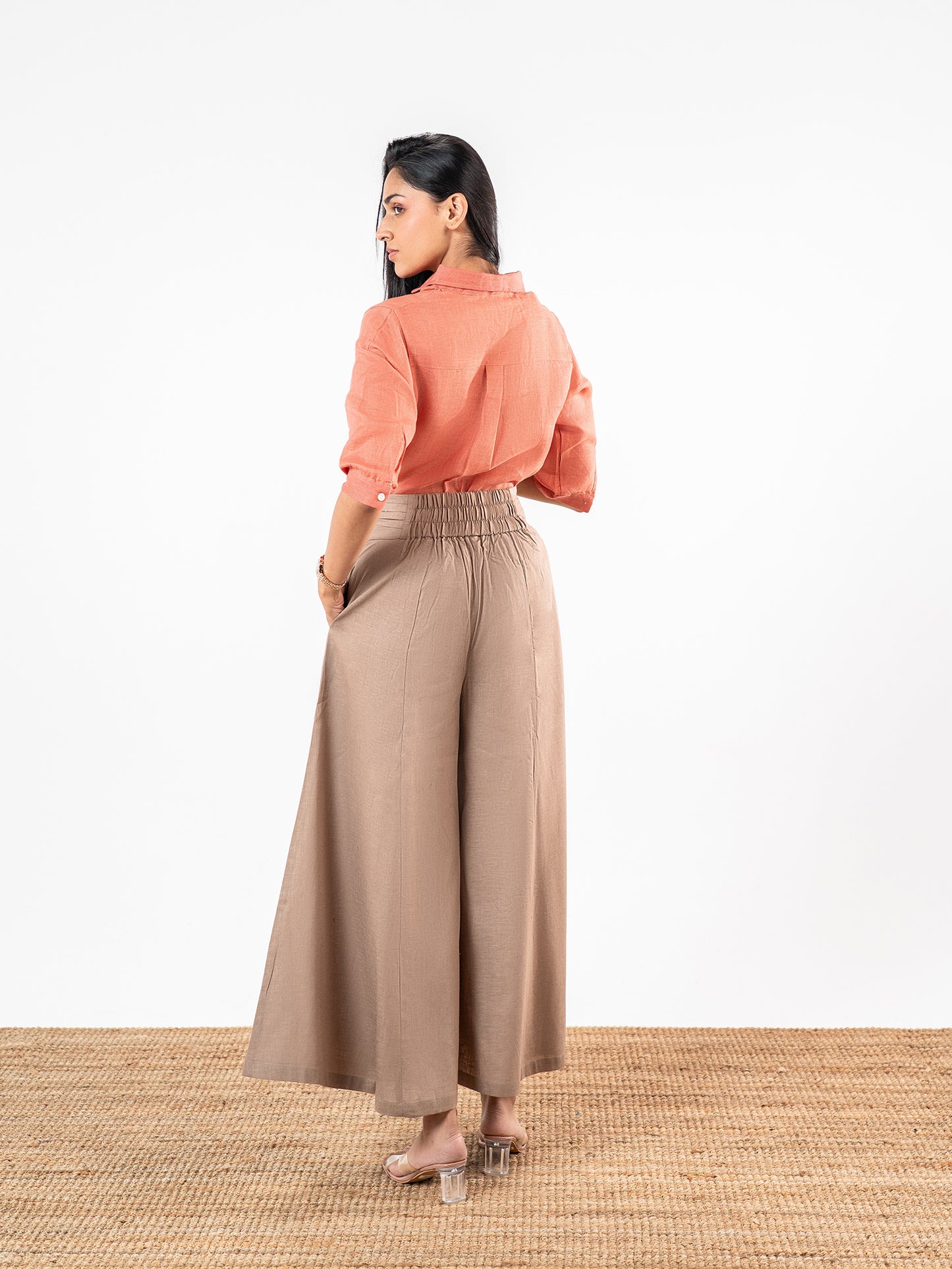 'Mrunal' Terracotta Coral Linen Co-Ord Set