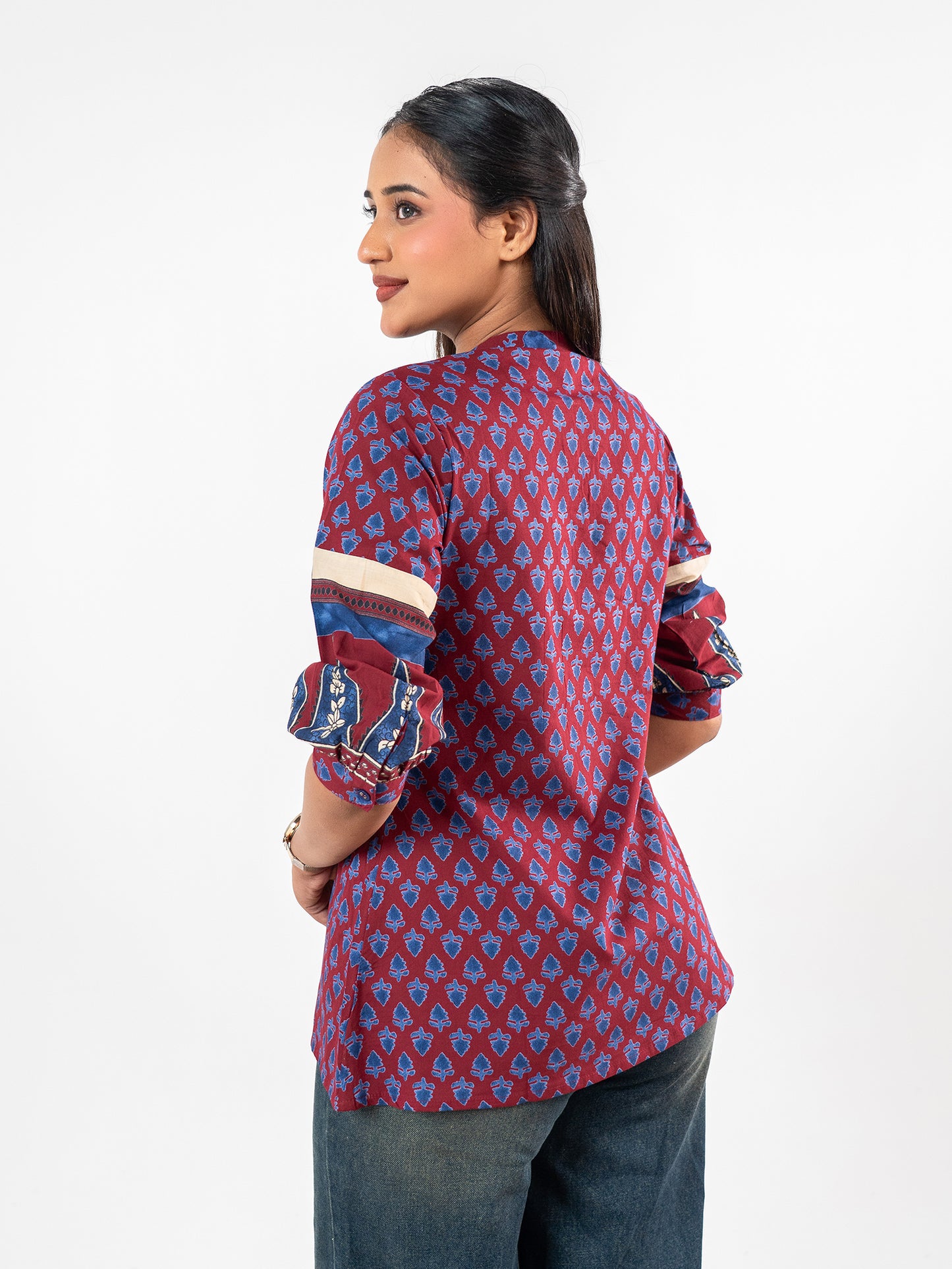 The 'Rudrani' Indigo-Crimson Short Kurti