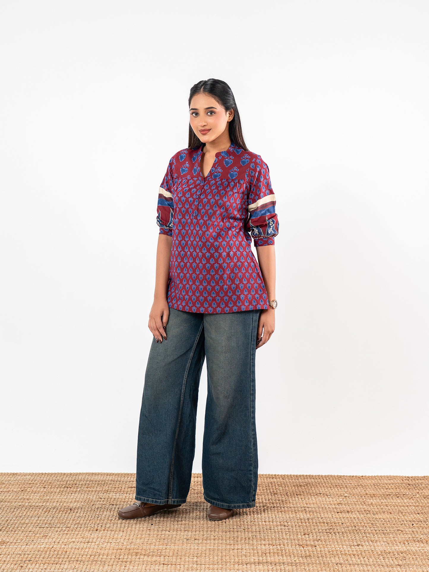 The 'Rudrani' Indigo-Crimson Short Kurti