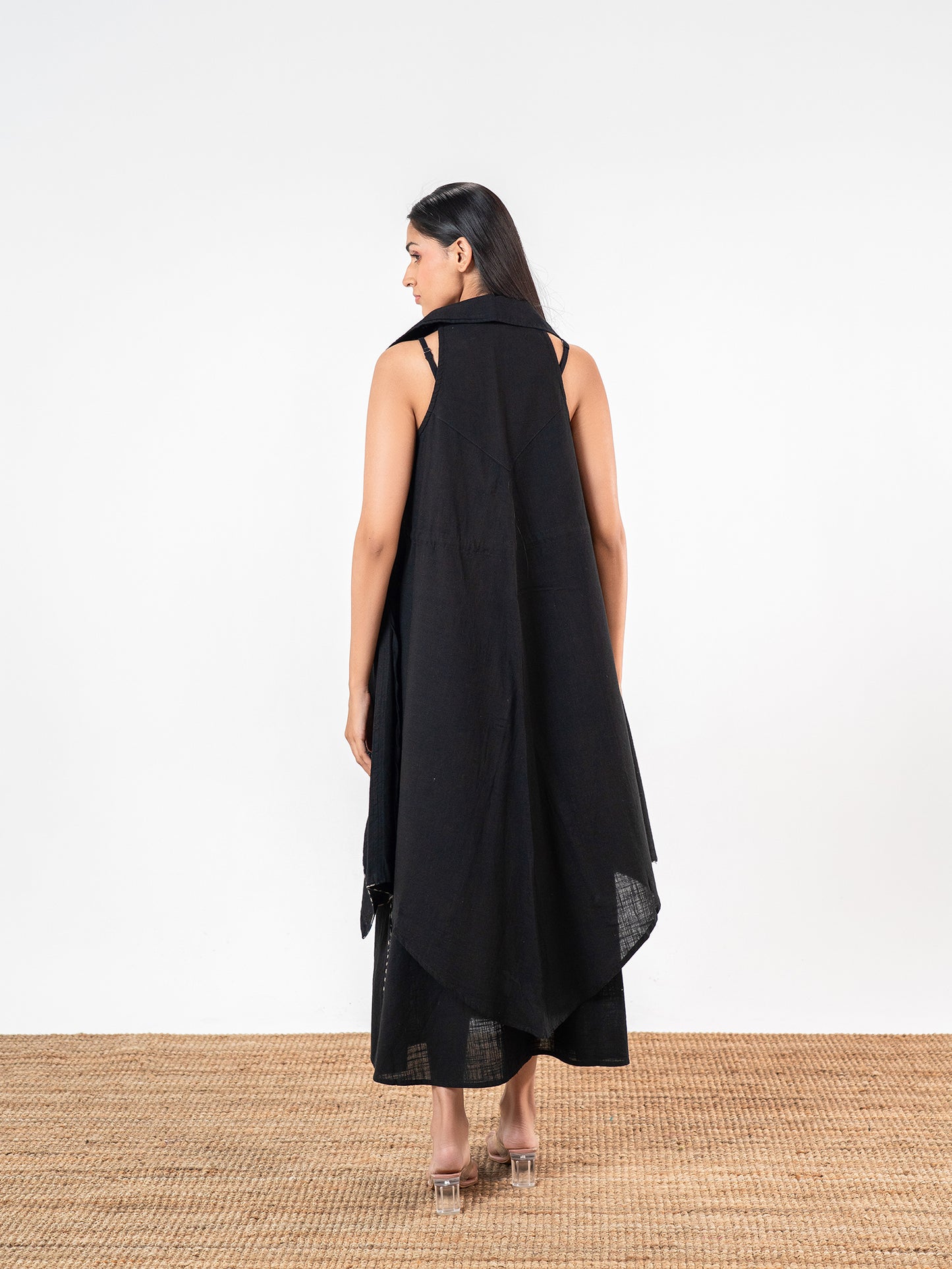 The 'Kaalika' Asymmetric Slub Midi Dress