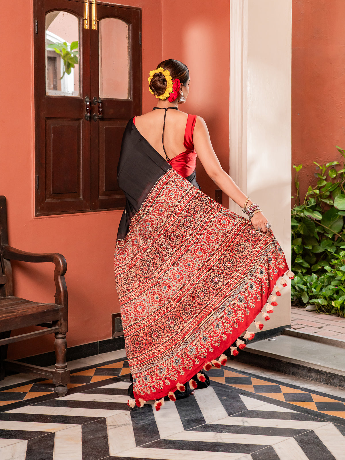 The Ajrakh Chandrika Mul Cotton Saree