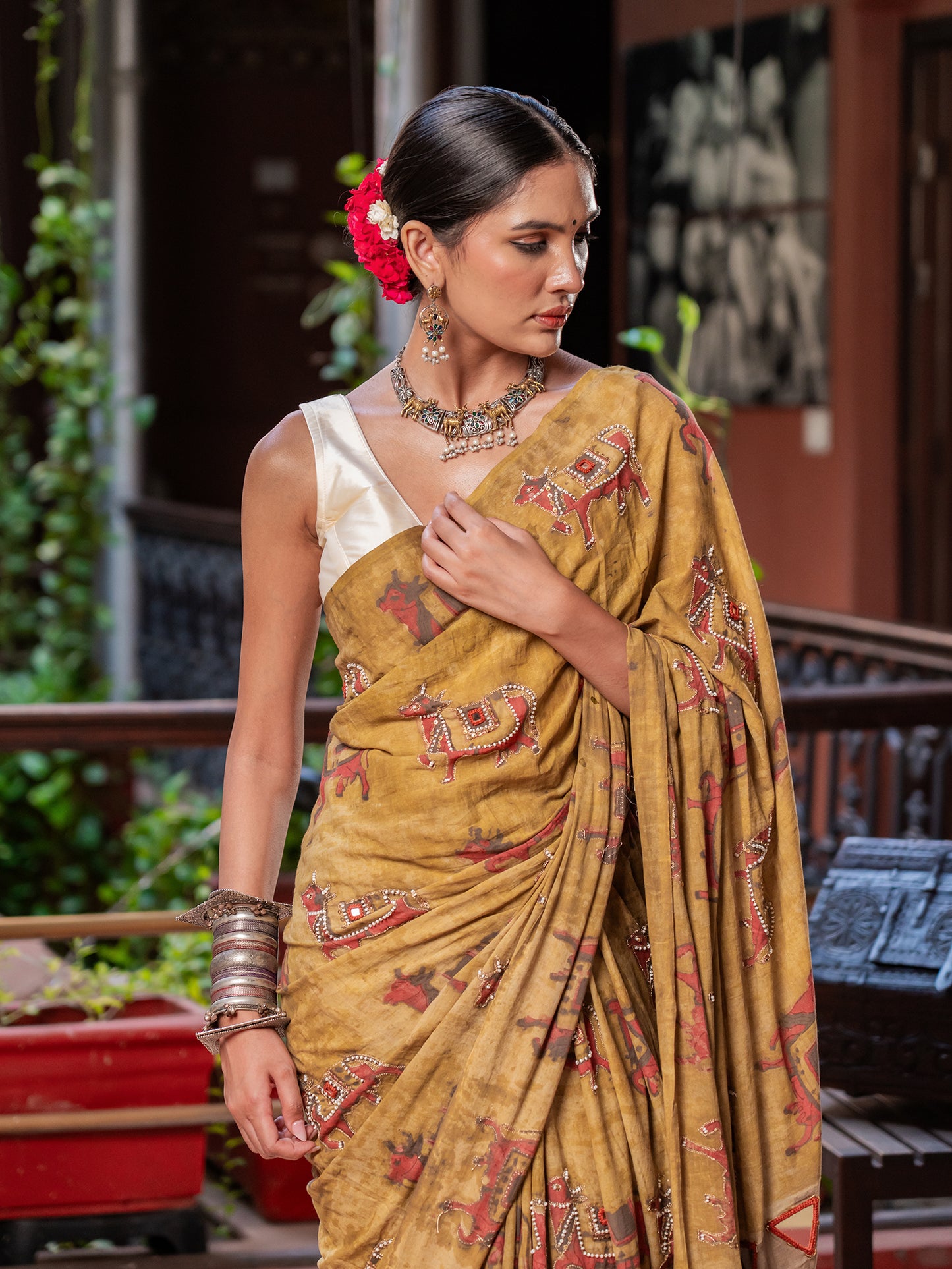 Majestic Mustard Heritage Pure Cotton Saree