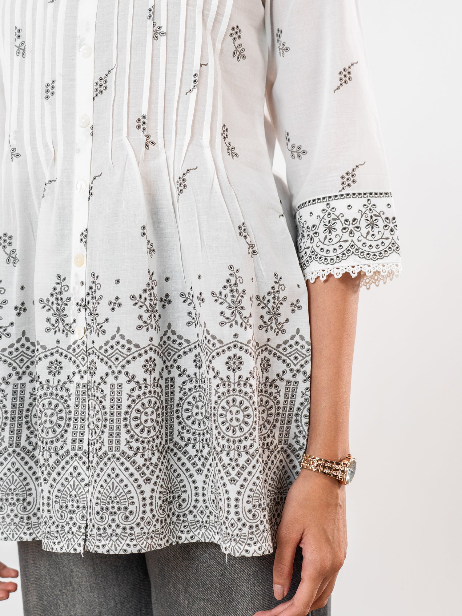The 'Meera' Ivory-Charcoal Short Kurti