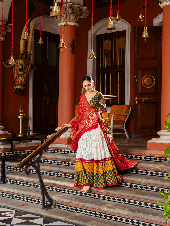 Heritage Printed Ivory & Green Chaniya Choli Set