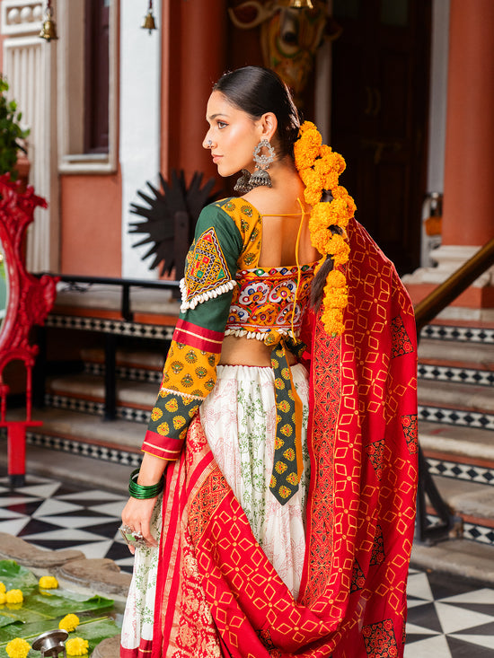 Heritage Printed Ivory & Green Chaniya Choli Set