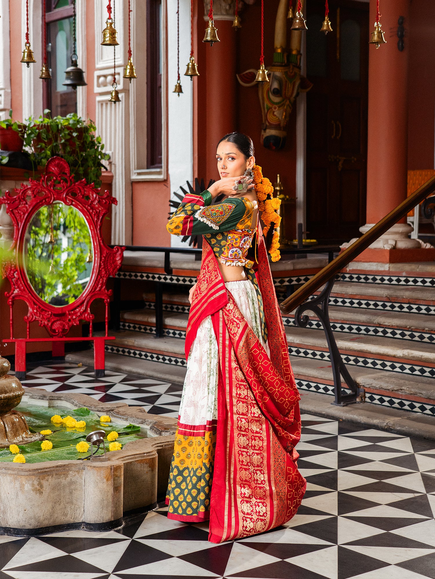 Heritage Printed Ivory & Green Chaniya Choli Set