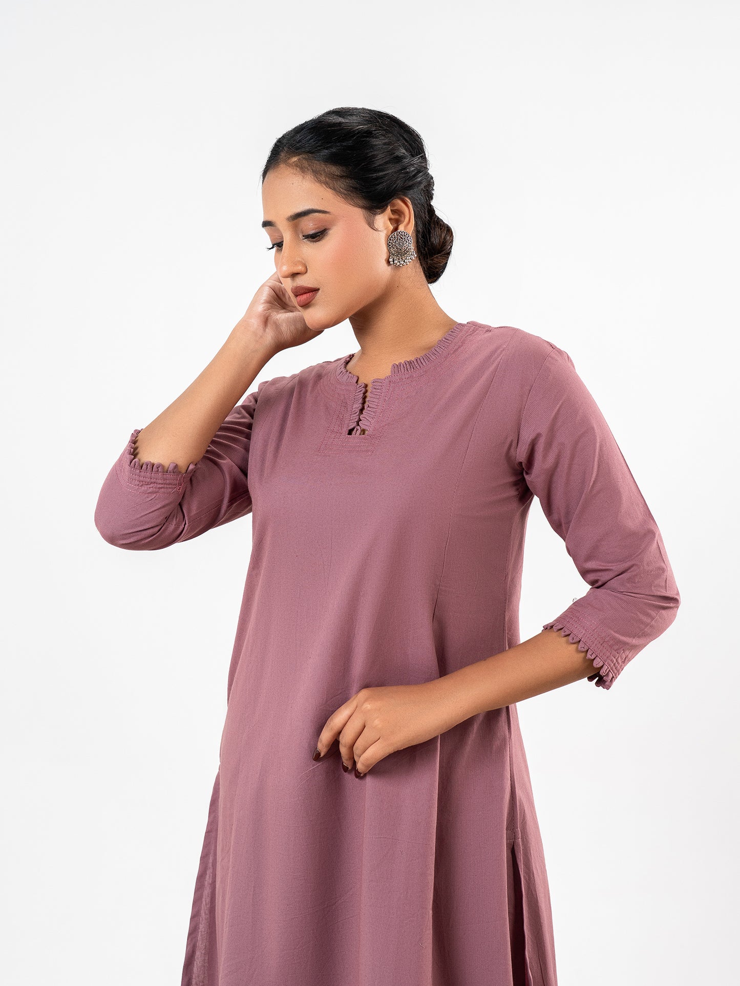 The 'Kavya' Slub Mauve Suit Set