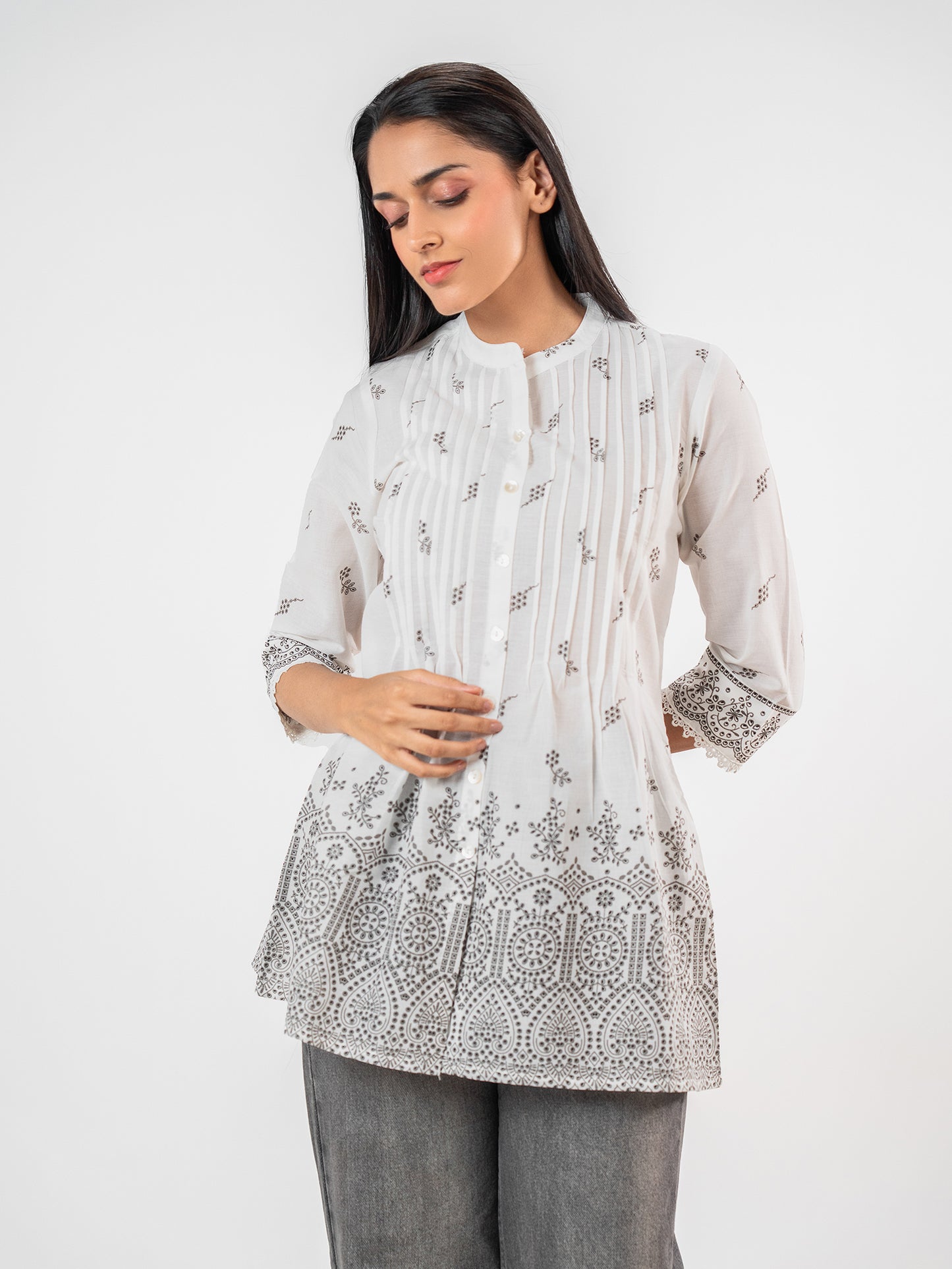 The 'Meera' Ivory-Charcoal Short Kurti