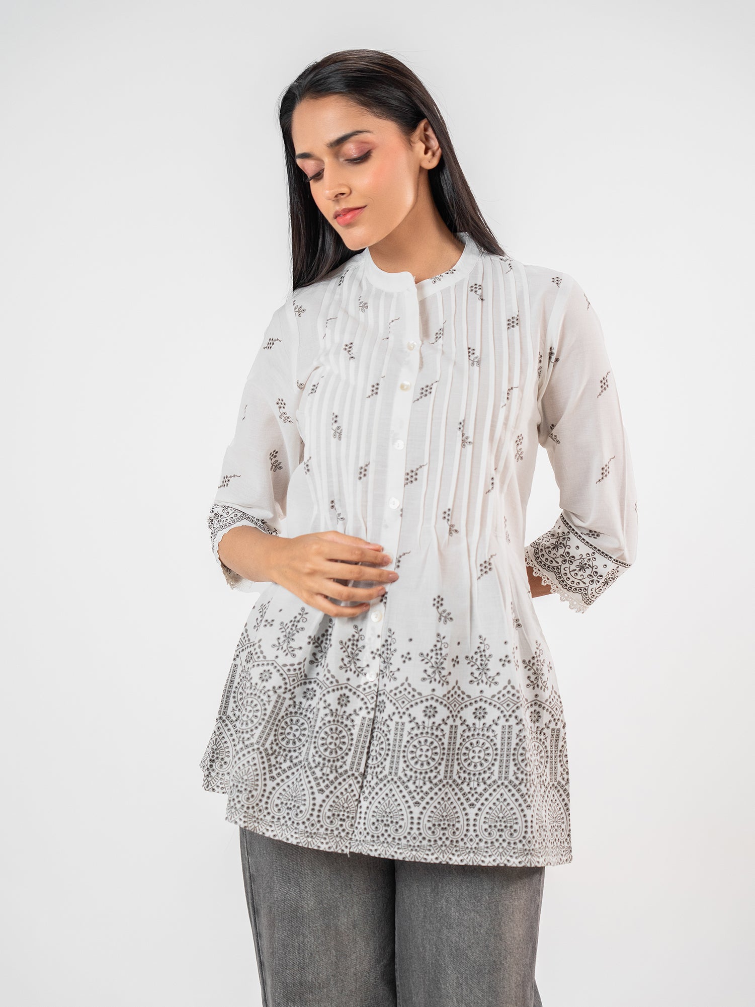 The 'Meera' Ivory-Charcoal Short Kurti