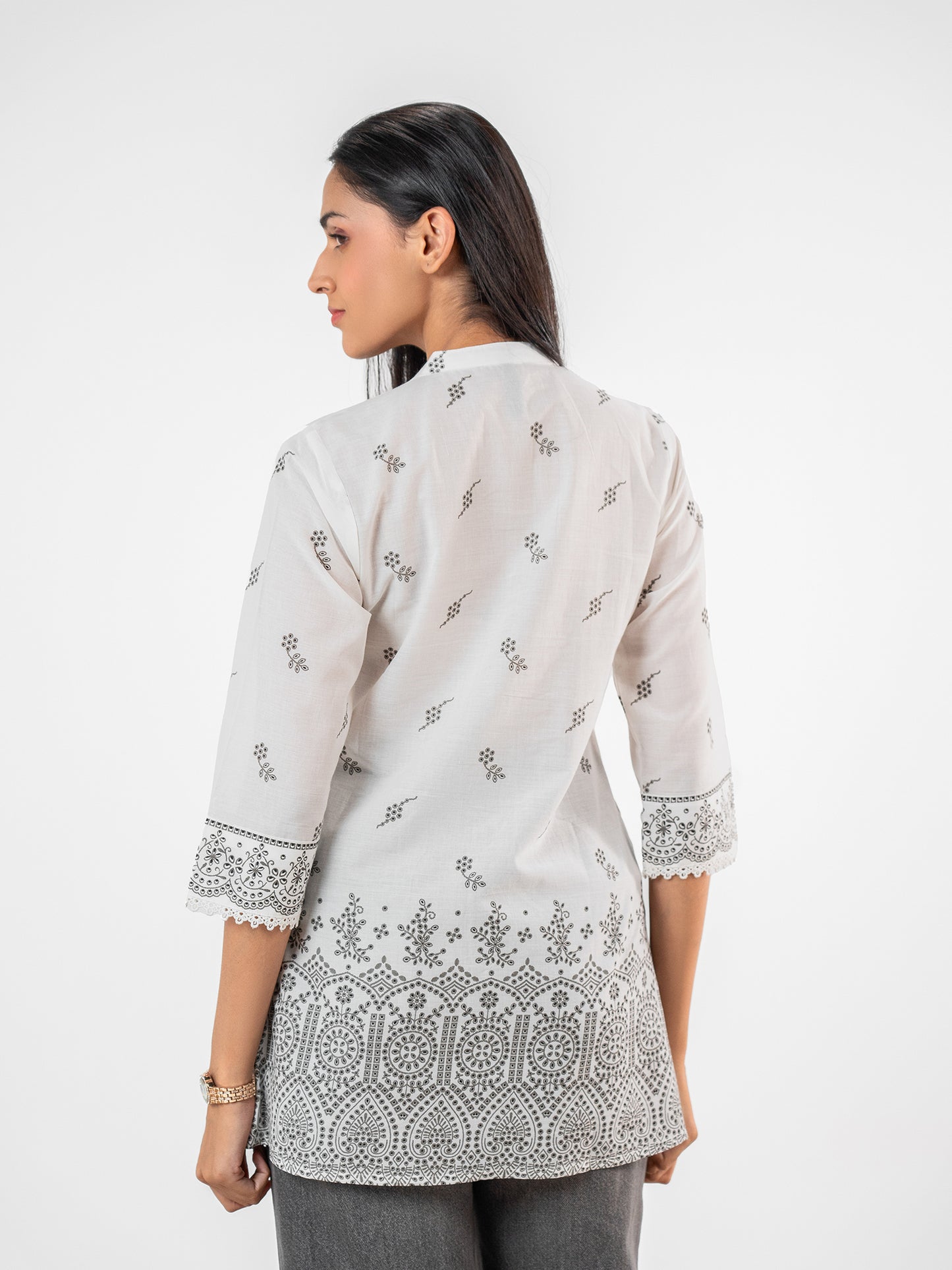The 'Meera' Ivory-Charcoal Short Kurti