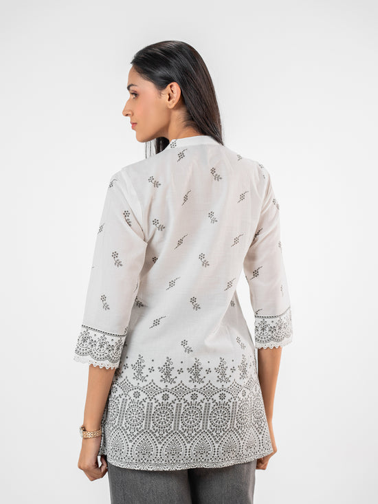 The 'Meera' Ivory-Charcoal Short Kurti