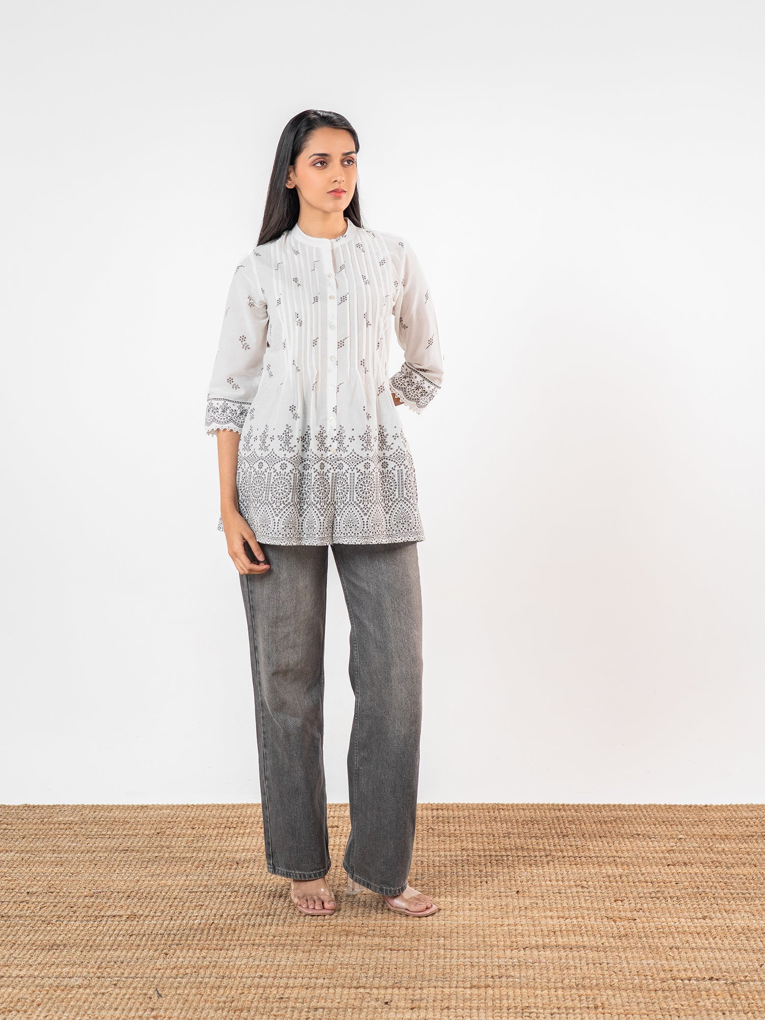 The 'Meera' Ivory-Charcoal Short Kurti