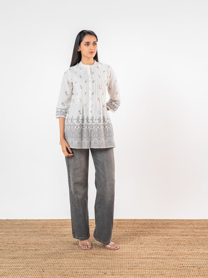The 'Meera' Ivory-Charcoal Short Kurti