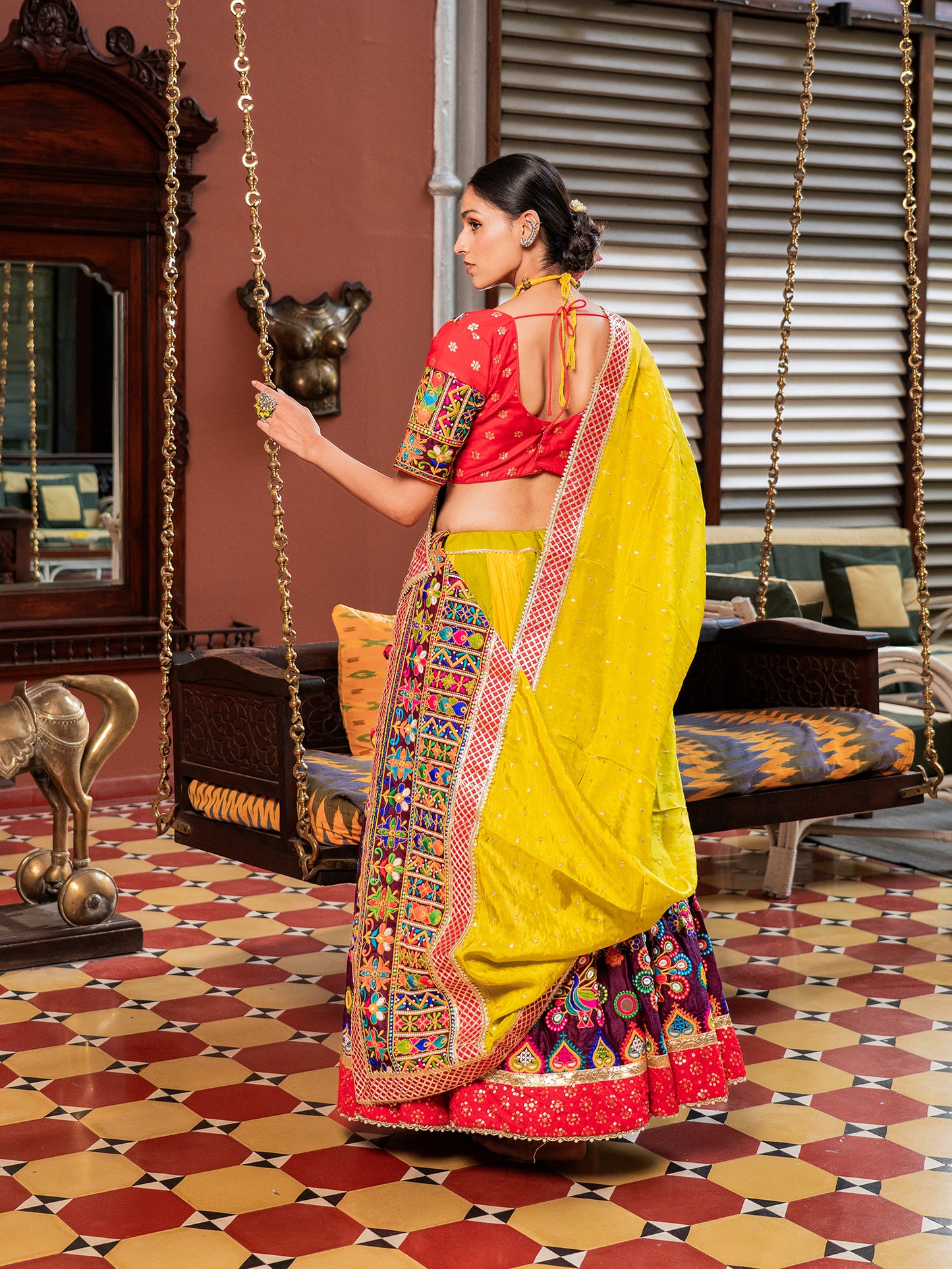 Kutchi Peacock Embroidered Chaniya Choli Set