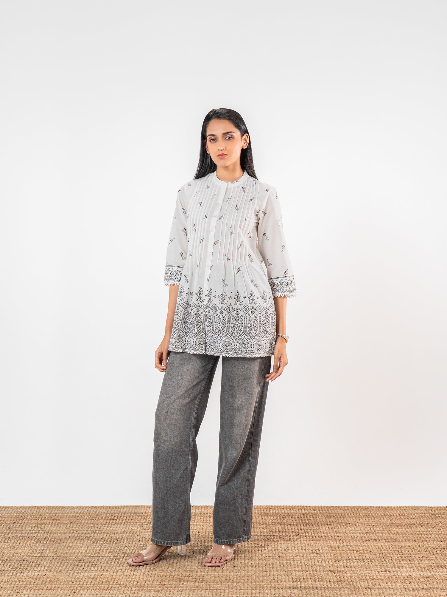 The 'Meera' Ivory-Charcoal Short Kurti