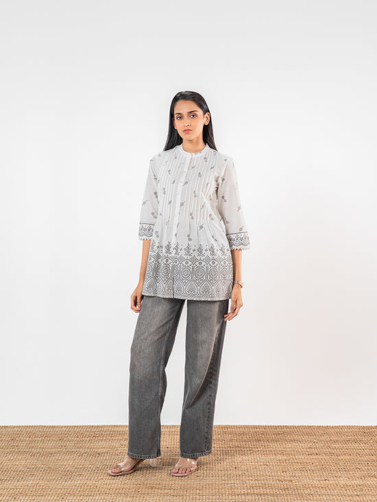 The 'Meera' Ivory-Charcoal Short Kurti