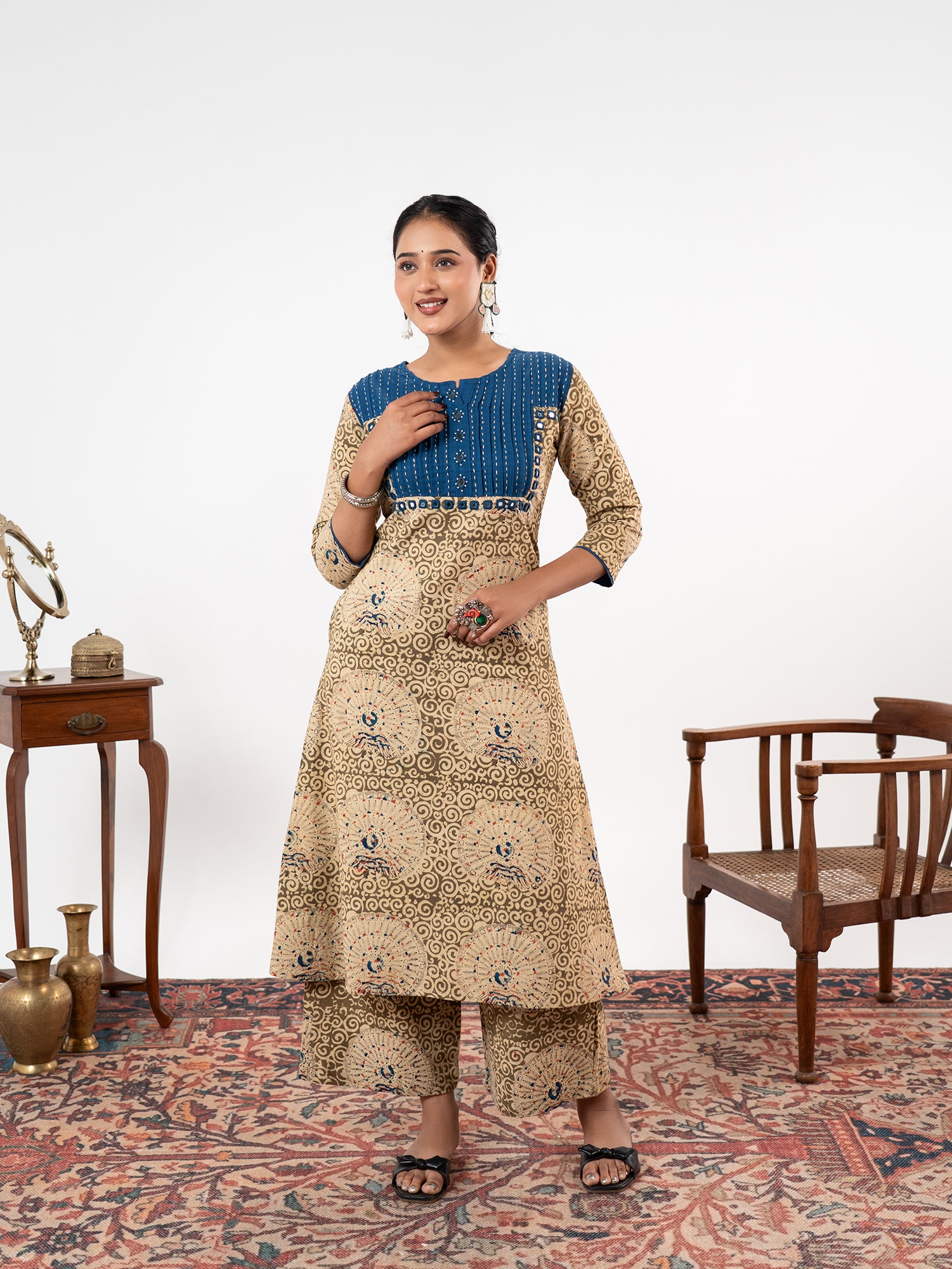 The 'Mayura' Ajrakh Tunic Set
