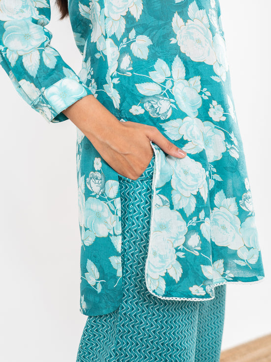 The 'Nila' Turquoise Bloom Co-ord Set