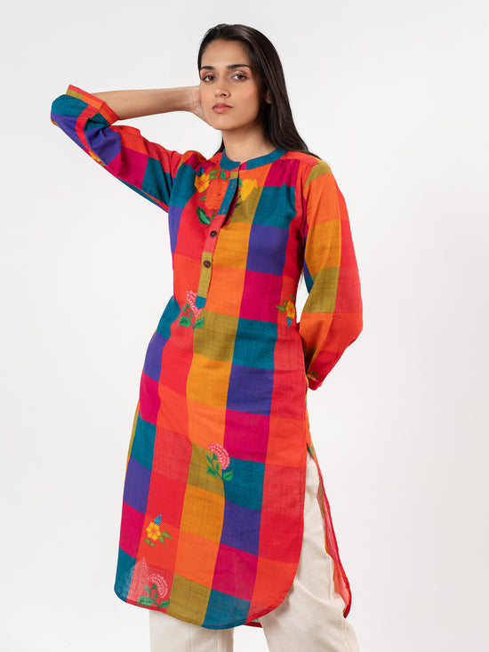 'Kriti' Madras Grid Kurta Set