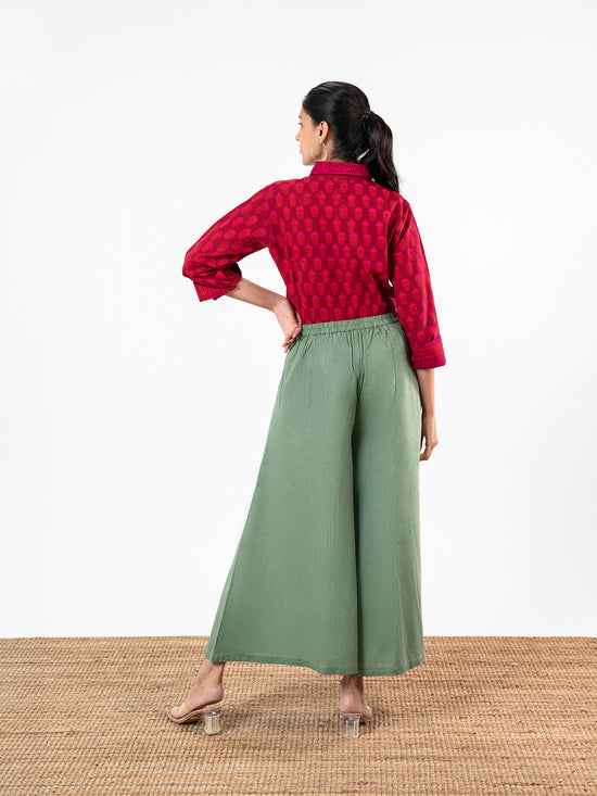 'Mrunal' Crimson Red & Green Linen Co-Ord Set