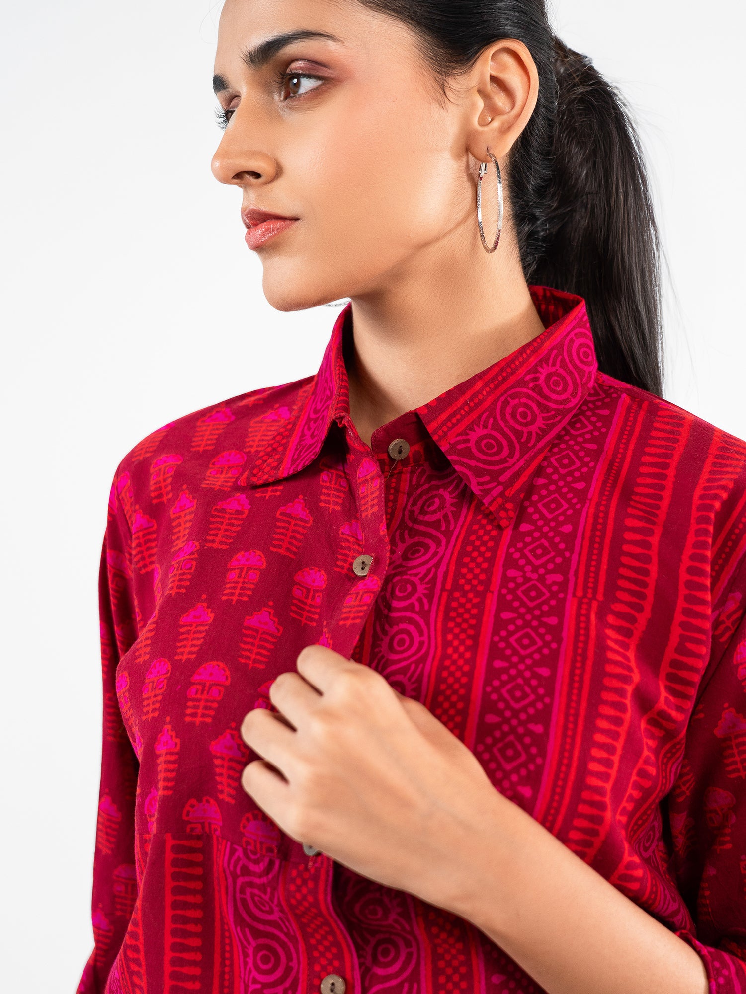 'Mrunal' Crimson Red & Green Linen Co-Ord Set