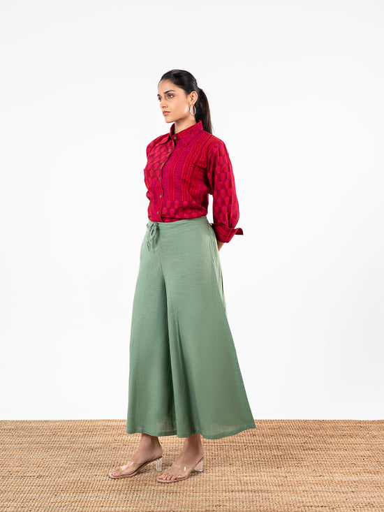 'Mrunal' Crimson Red & Green Linen Co-Ord Set