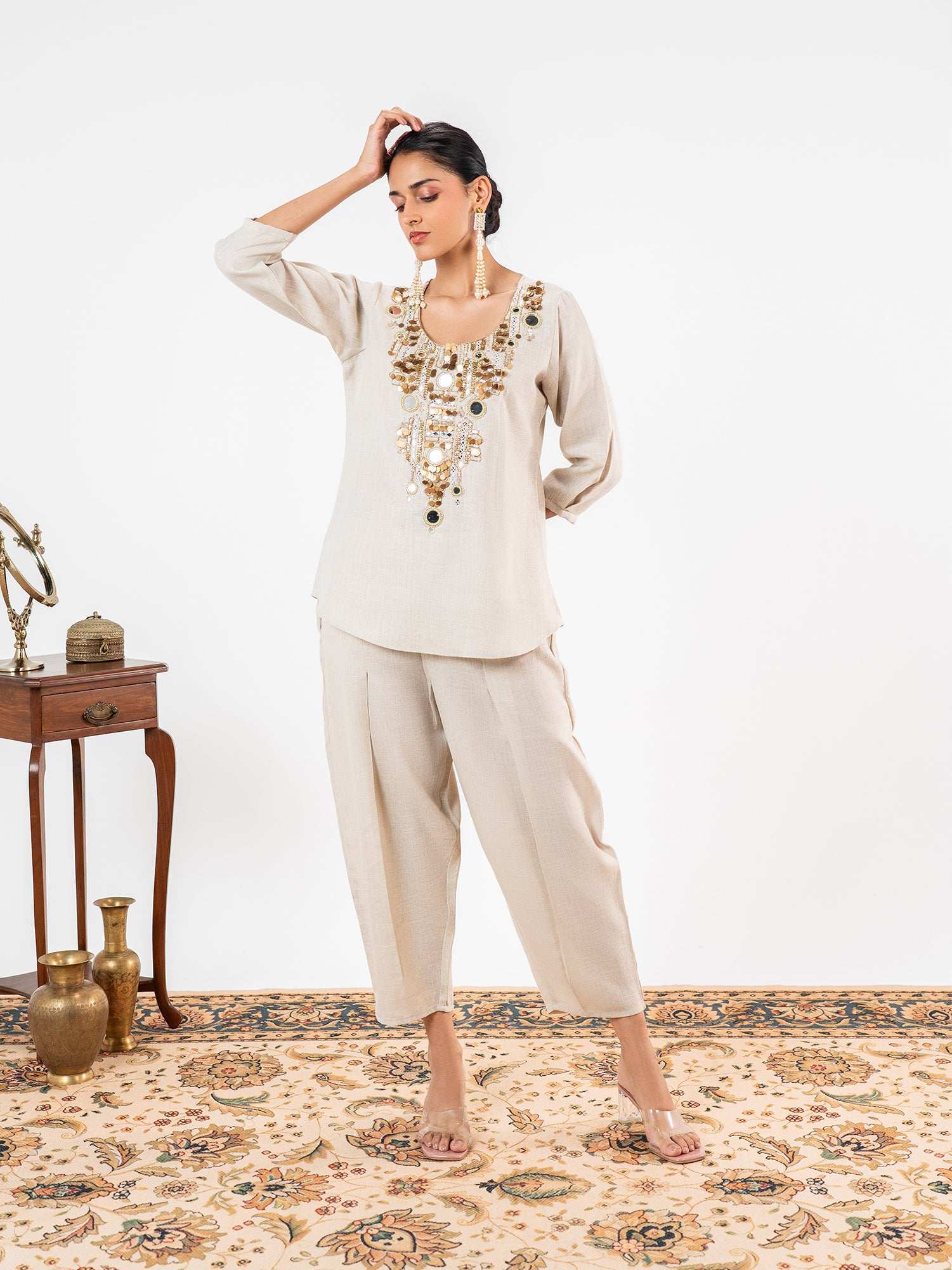 'Noor' Hand-Beaded Festive Co-Ord Set