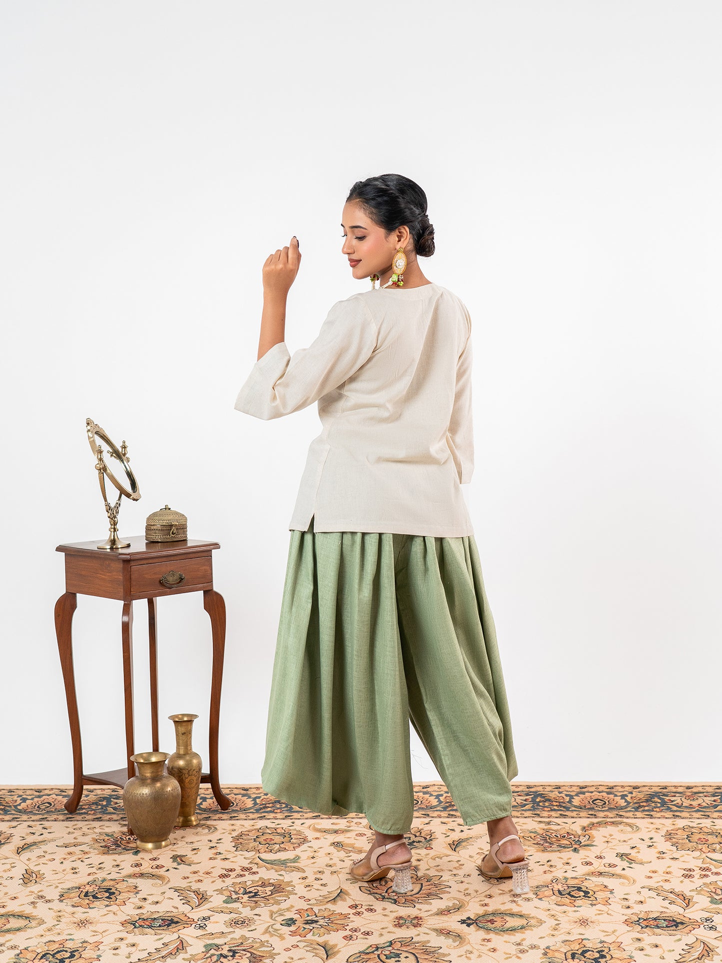 'Kriti' Ivory-Sage Dhoti Ensemble Co-Ord Set