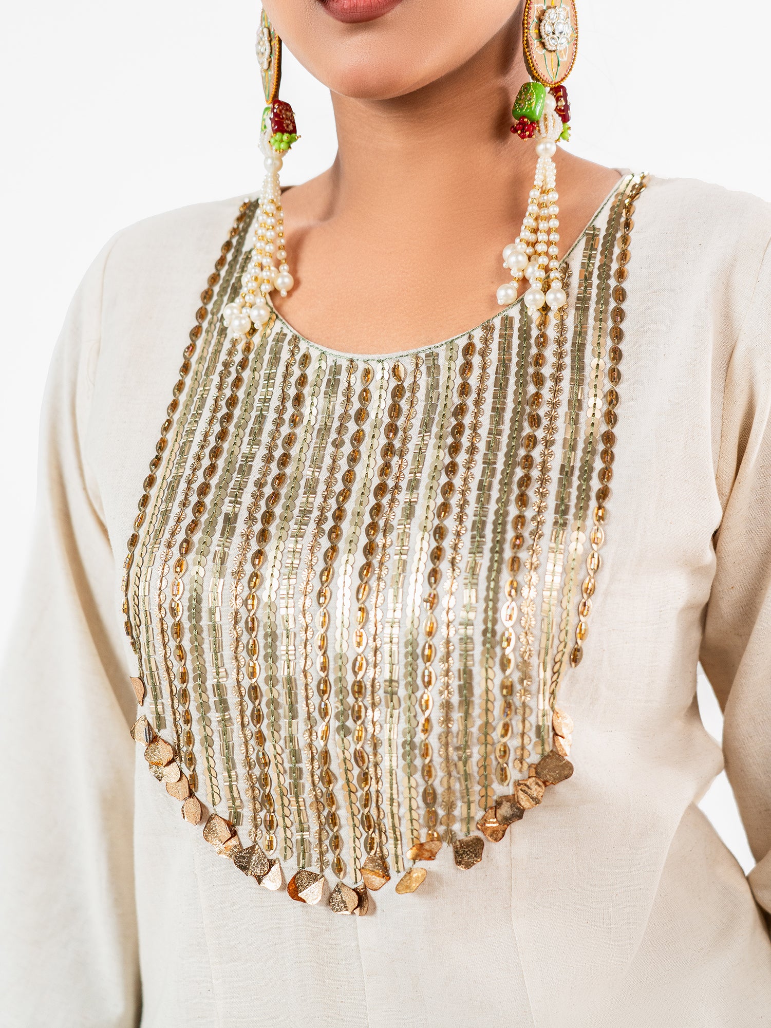 'Kriti' Ivory-Sage Dhoti Ensemble Co-Ord Set