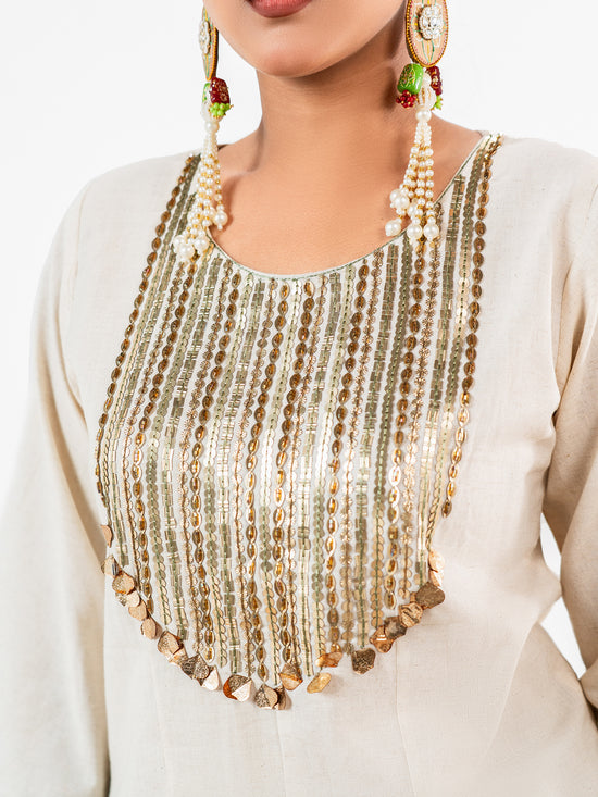 'Kriti' Ivory-Sage Dhoti Ensemble Co-Ord Set