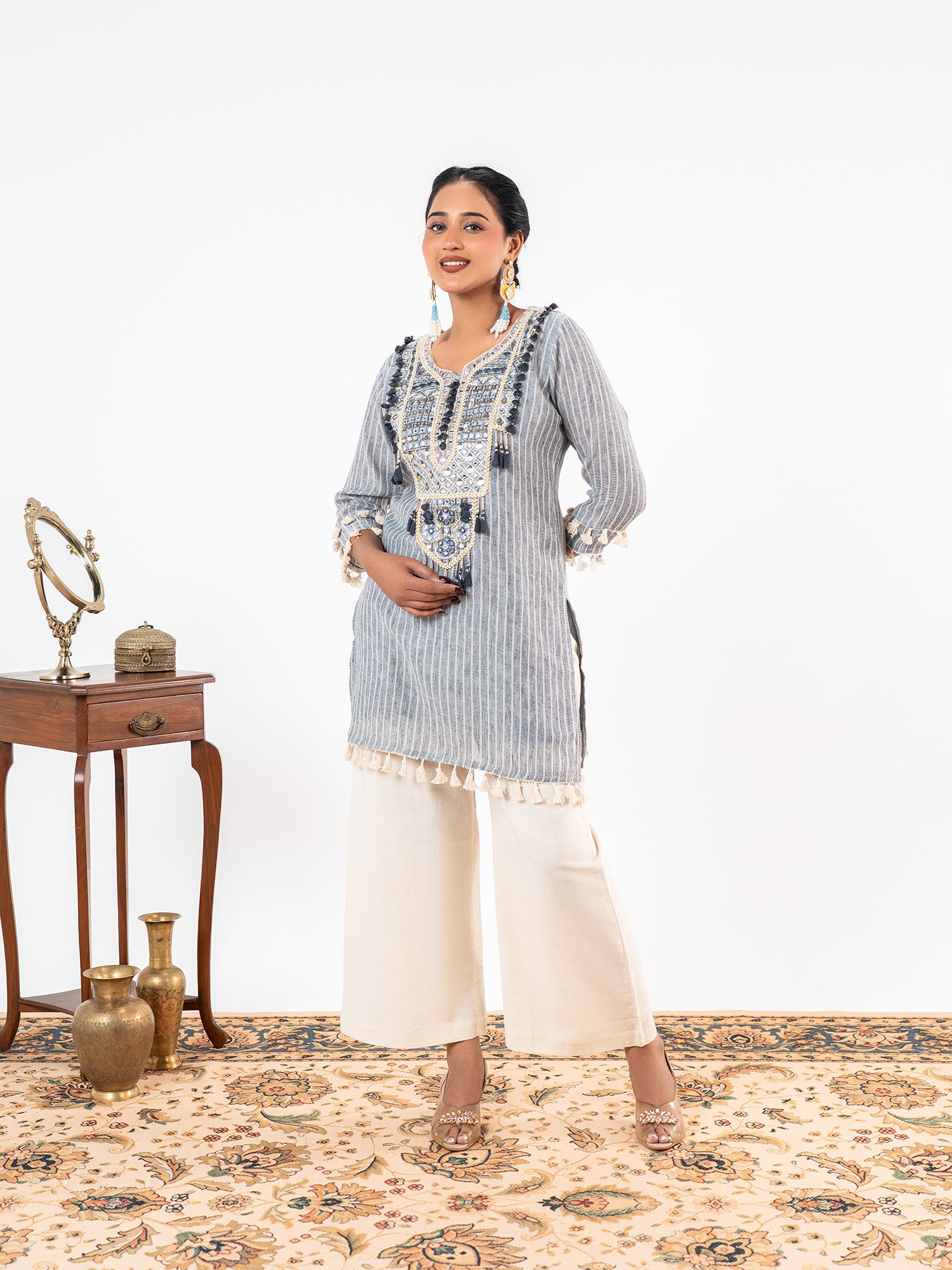 'Charu' Handwork Stripe Co-Ord Set