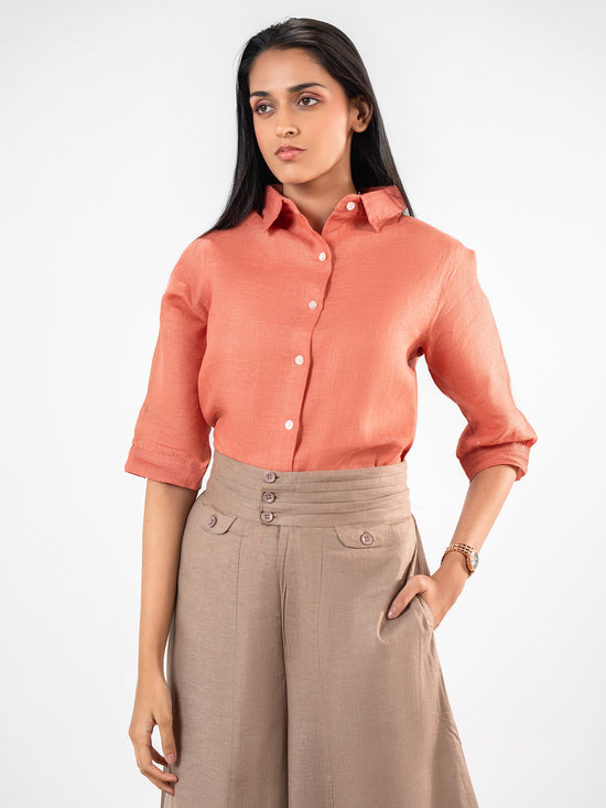 'Mrunal' Terracotta Coral Linen Co-Ord Set