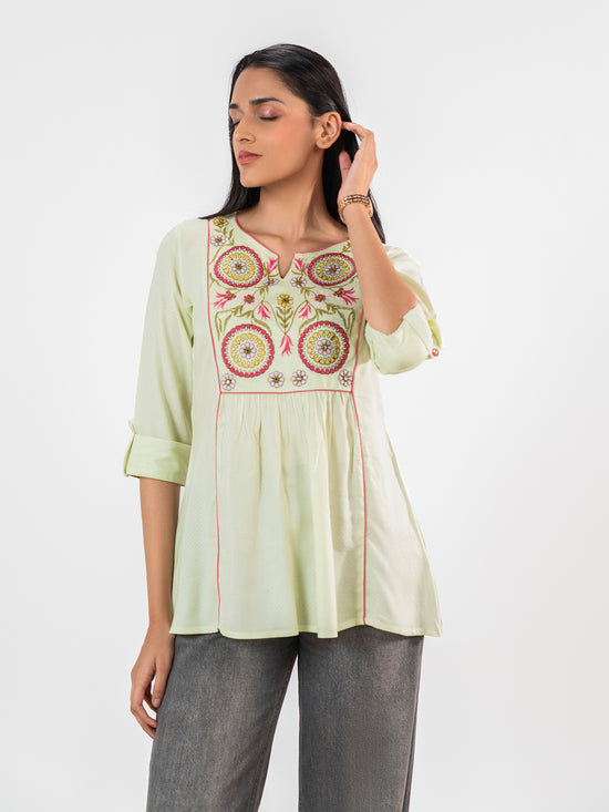 The 'Ananya' Mint Flora Short Kurti