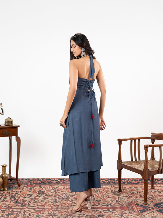 The 'Aavya' Halter Indigo Set