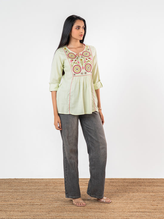 The 'Ananya' Mint Flora Short Kurti
