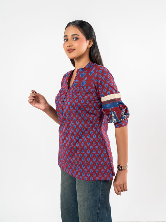 The 'Rudrani' Indigo-Crimson Short Kurti