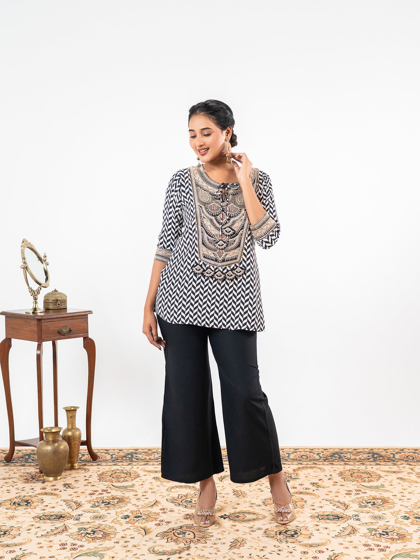'Tarang' Monochrome Loom-Graphic Co-Ord Set