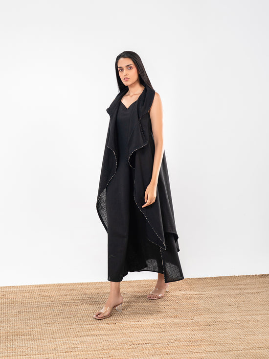 The 'Kaalika' Asymmetric Slub Midi Dress