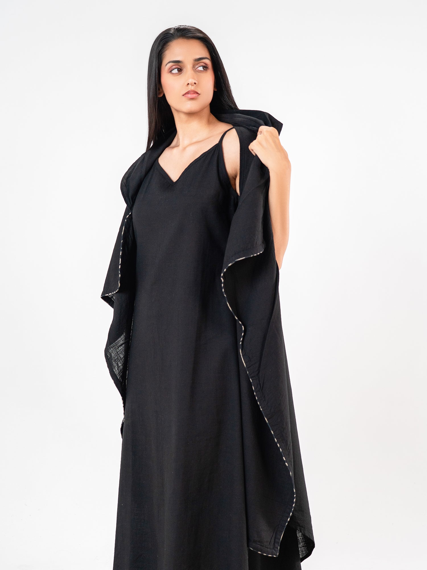 The 'Kaalika' Asymmetric Slub Midi Dress