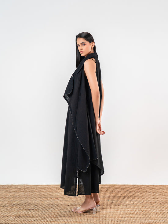 The 'Kaalika' Asymmetric Slub Midi Dress