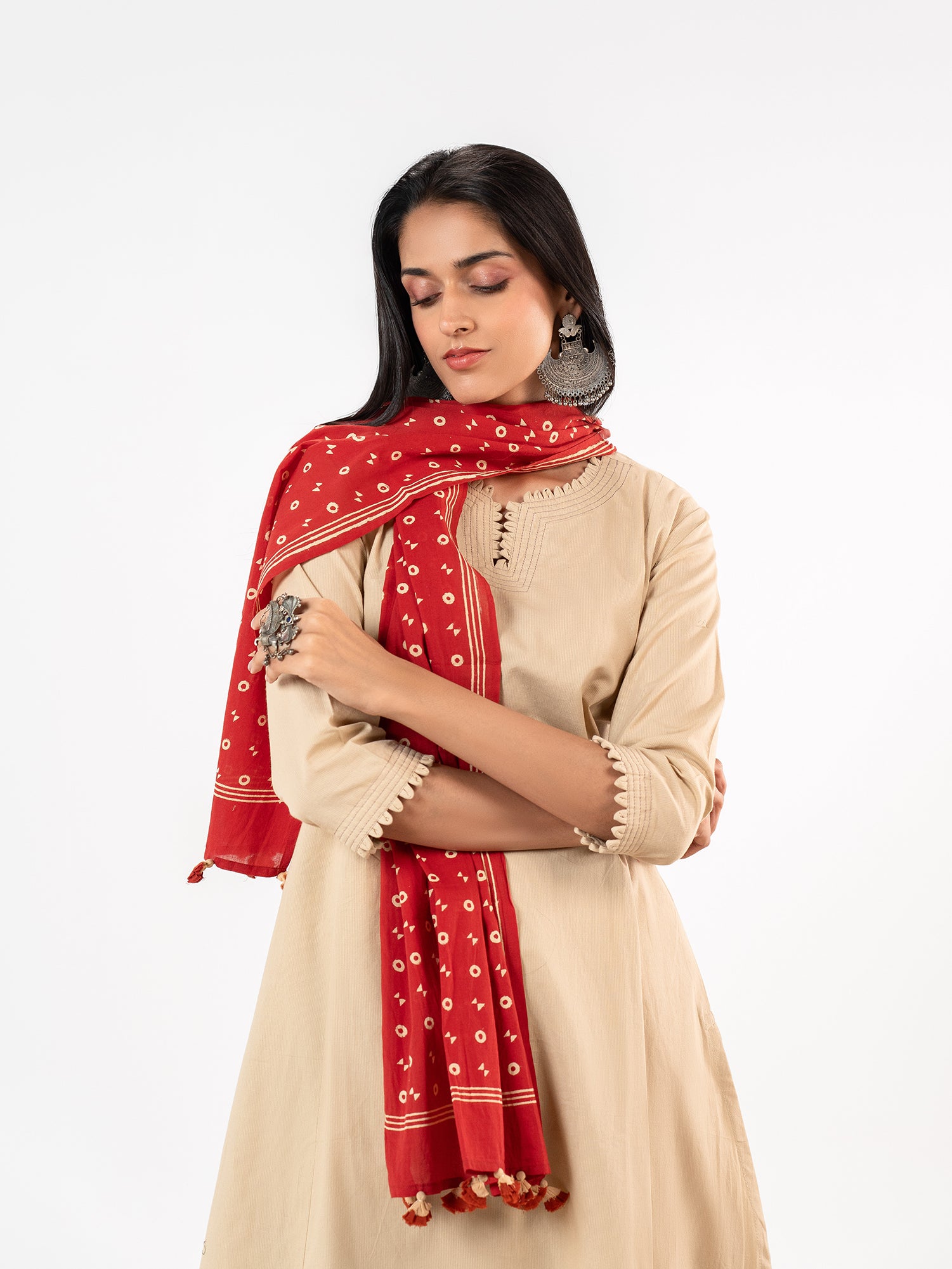 'Sutra' Vermilion Red Stole Set