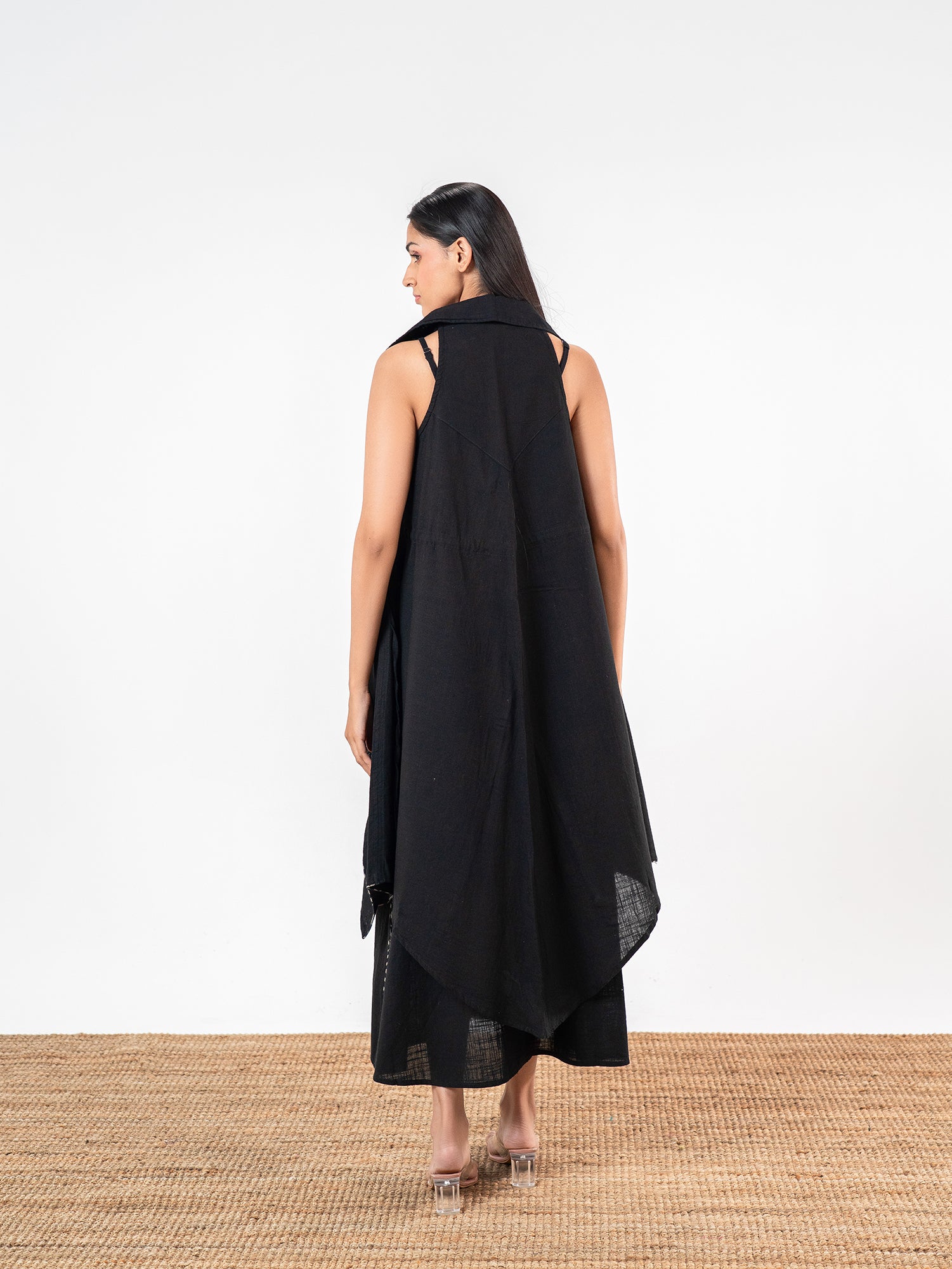 The 'Kaalika' Asymmetric Slub Midi Dress