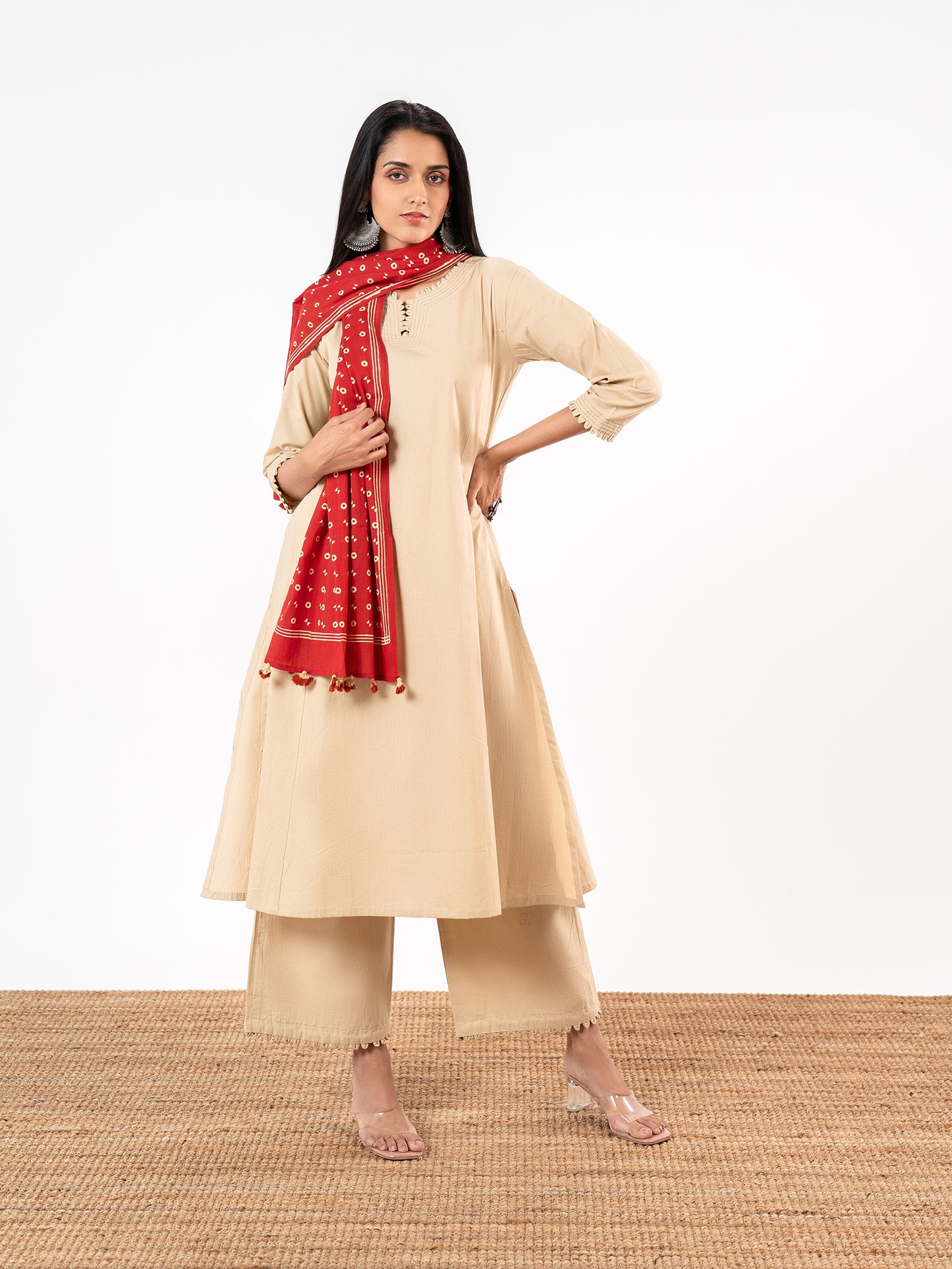 'Sutra' Vermilion Red Stole Set