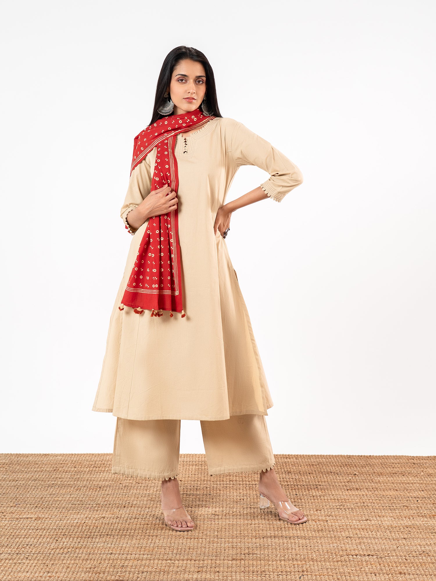 'Sutra' Vermilion Red Stole Set