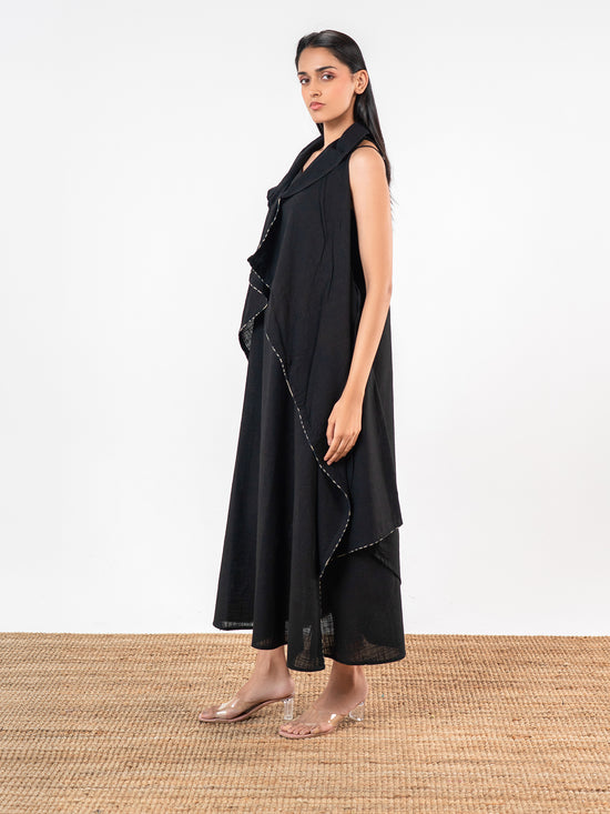 The 'Kaalika' Asymmetric Slub Midi Dress
