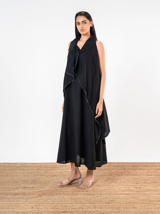 The 'Kaalika' Asymmetric Slub Midi Dress