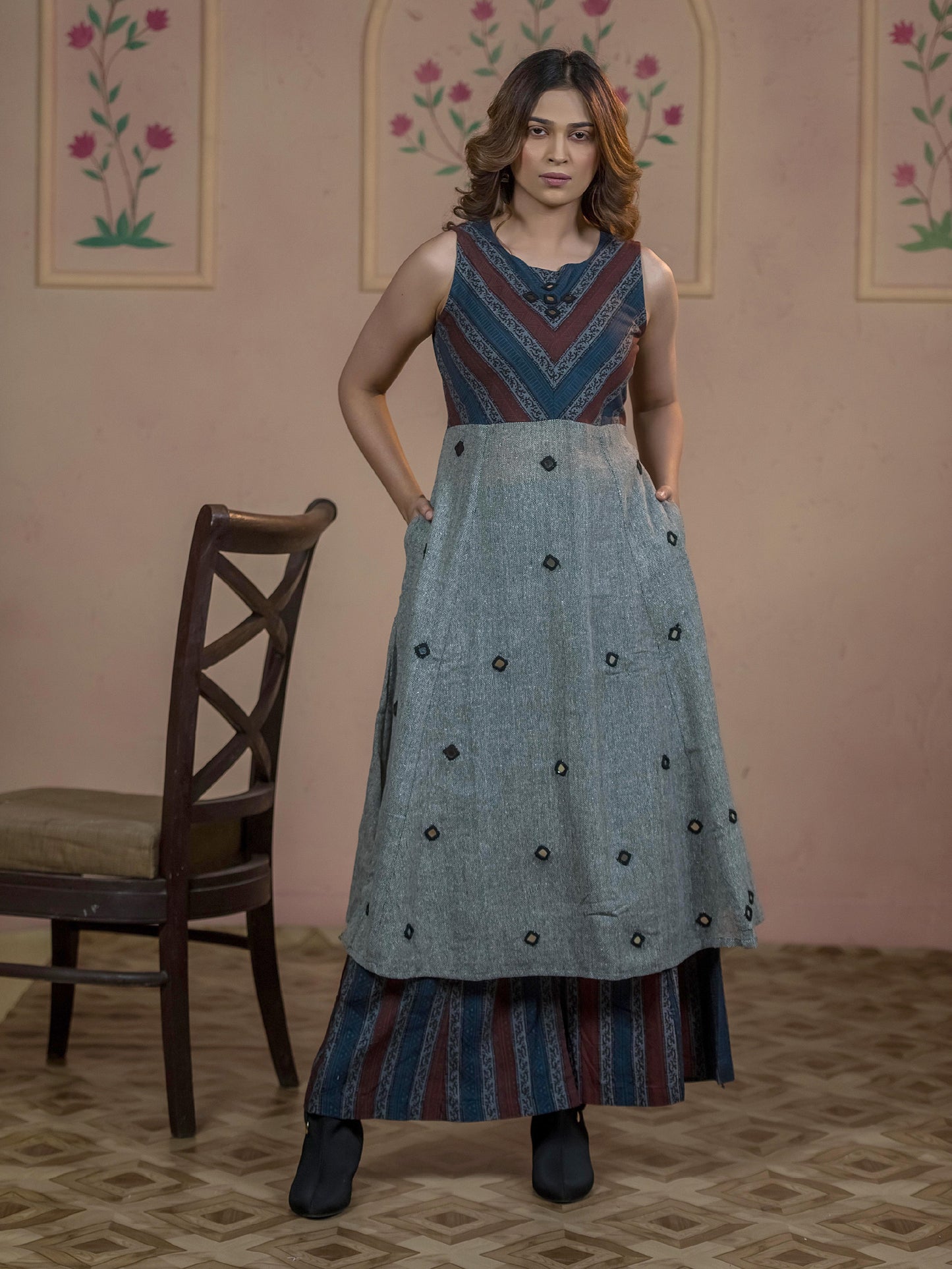 The Avni Sleeveless Khadi Set